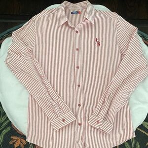 Men's Red Striped Button Down Shirt